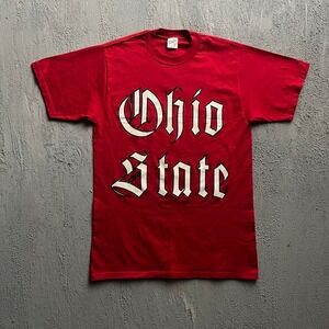 Vintage Ohio State Shirt Medium Red 1980s Gothic Spellout USA Velva Sheen